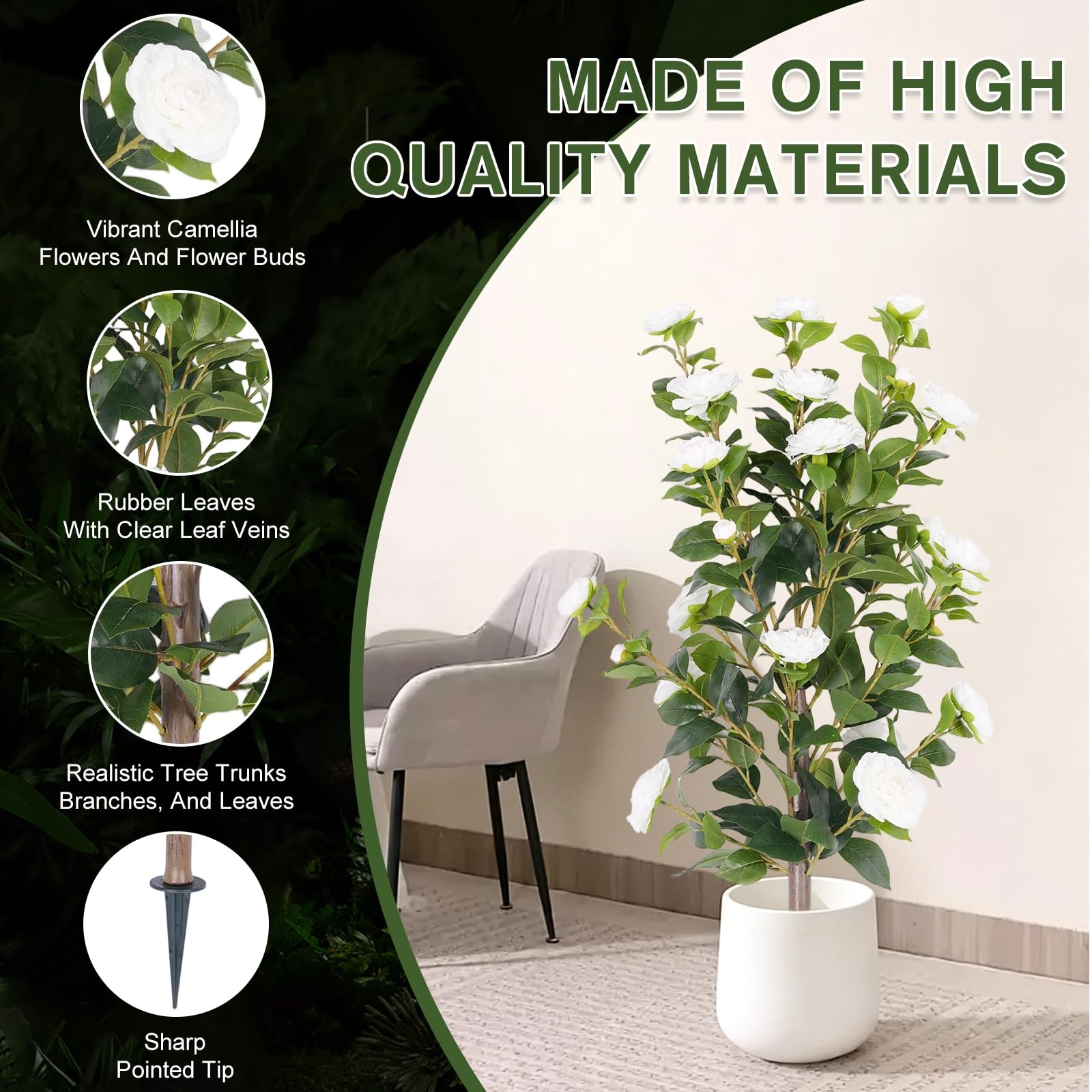 2-Pack 3FT White Artificial Camellia Bushes, UV Resistant Lifelike Faux Flowe…