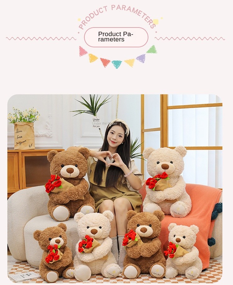 Cute Teddy Bear Plush Stuffed Holding Bouquet Removable transforms into a Hat