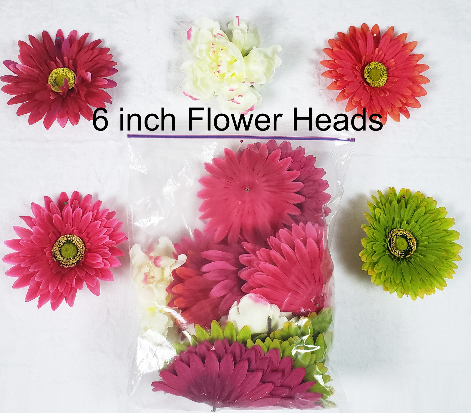 LOT 29 Artificial Flower Heads 6″ Gerbera Daisy Peony Faux Flowers Craft Wreath