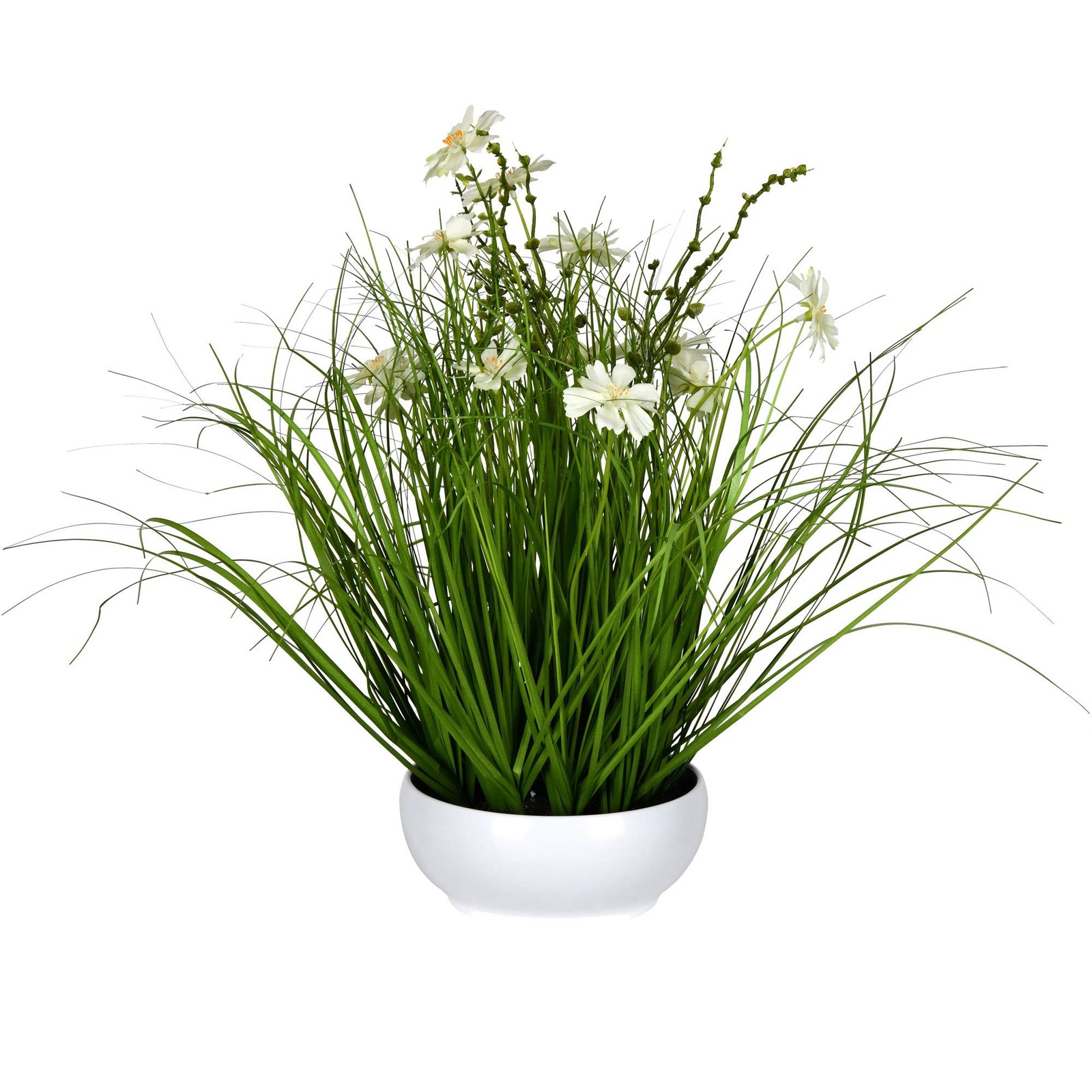 Vickerman 16.5″ Fabric Artificial Potted Cosmos with Green Grass in Cream