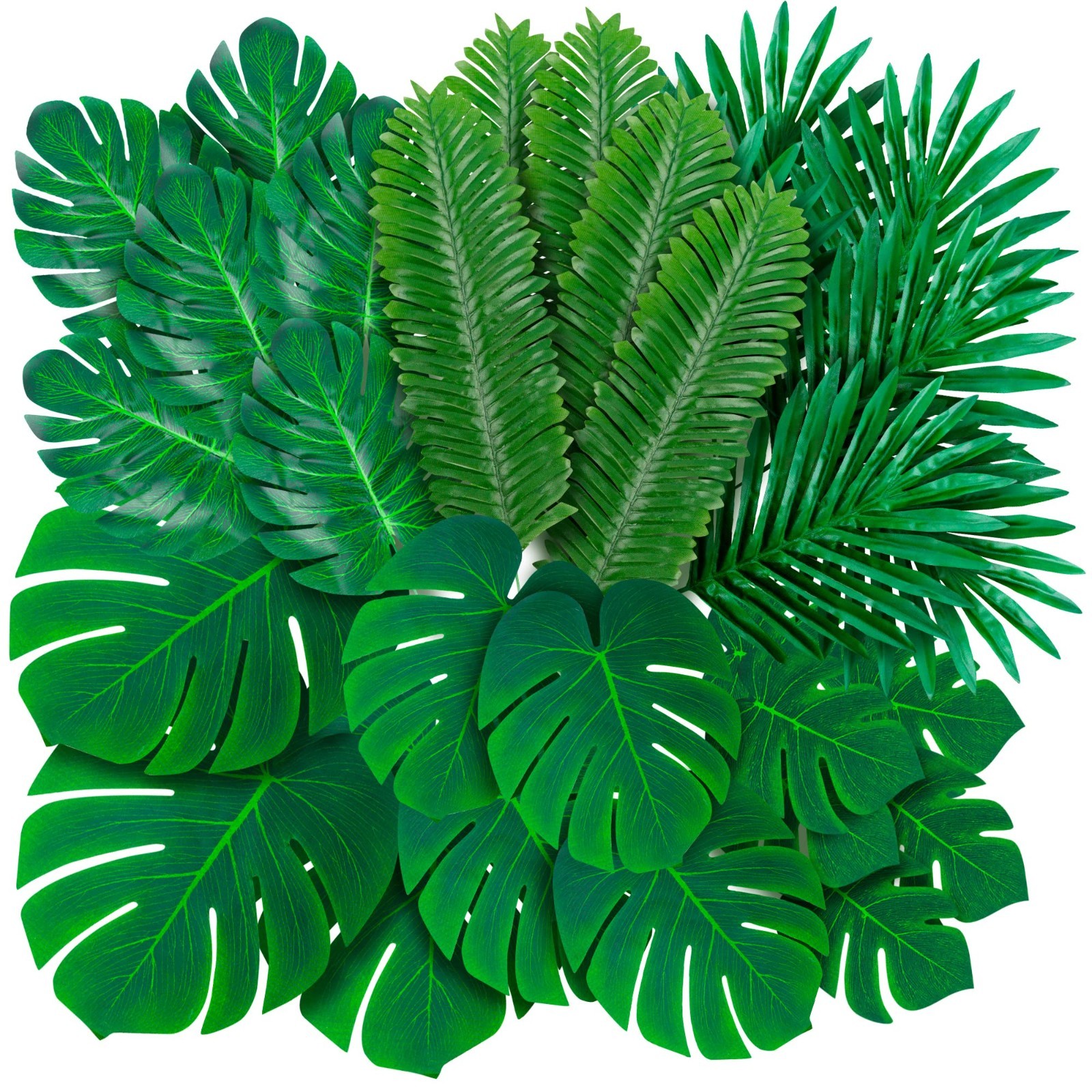 108 Pack Tropical Palm Leaves – Large & Small Green Fake Monstera for Luau, Wedd