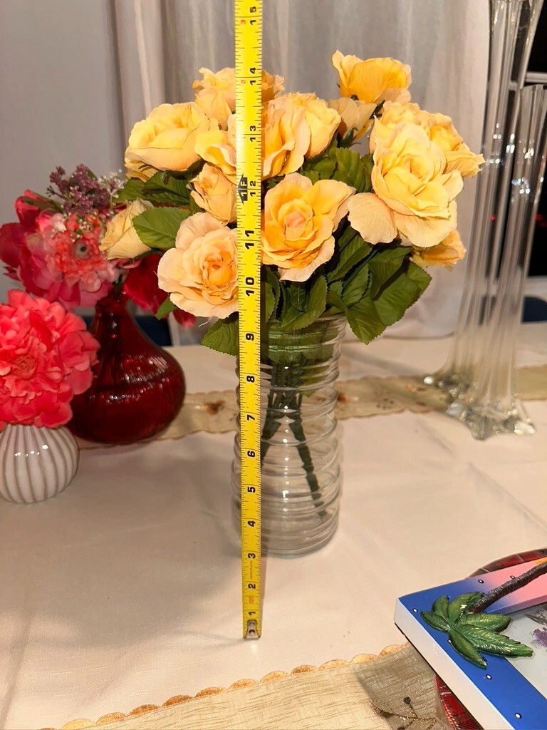 2 set 14″ Tall 14 Stems Yellow Roses Artificial Flowers Blossom Silk glass vase