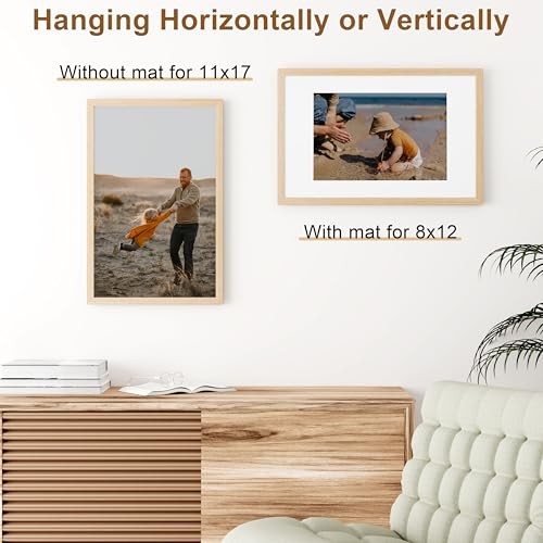 Picture Frame, Solid Wood Frame with Plexiglass, Includes 8×12 11×17 Natural