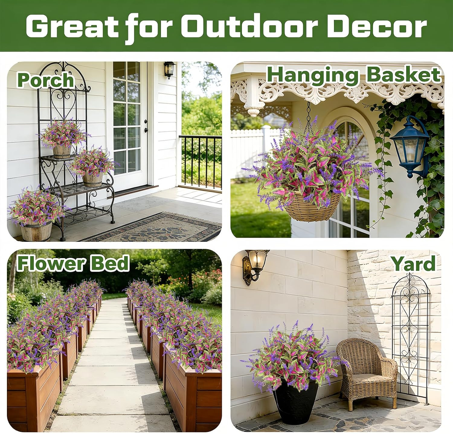 20 Bundles UV Resistant Faux Coleus Plants for Outdoor Decor, Realistic Greenery