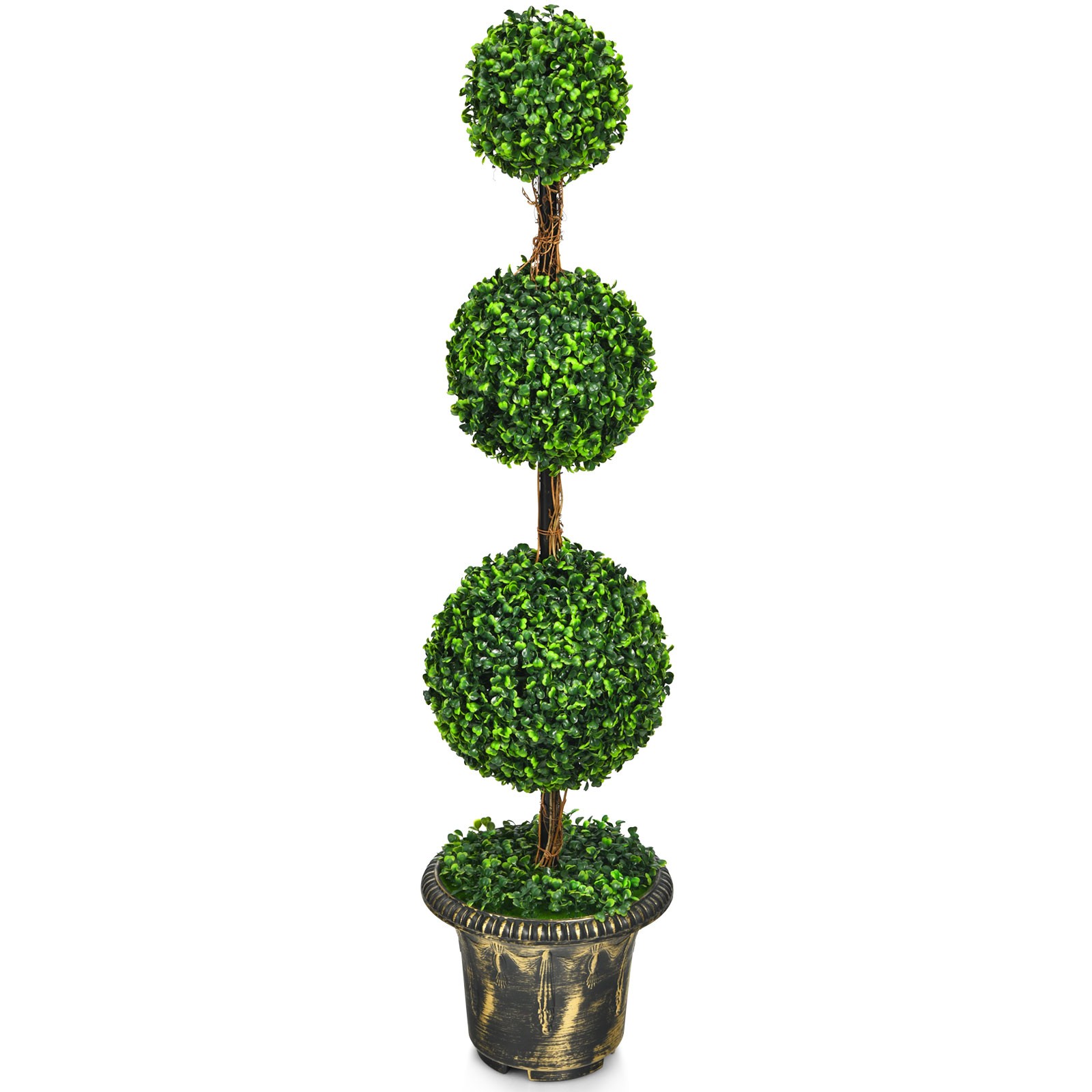 Costway 4′ Artificial Topiary Triple Ball Tree Plant Indoor Outdoor UV Resistant