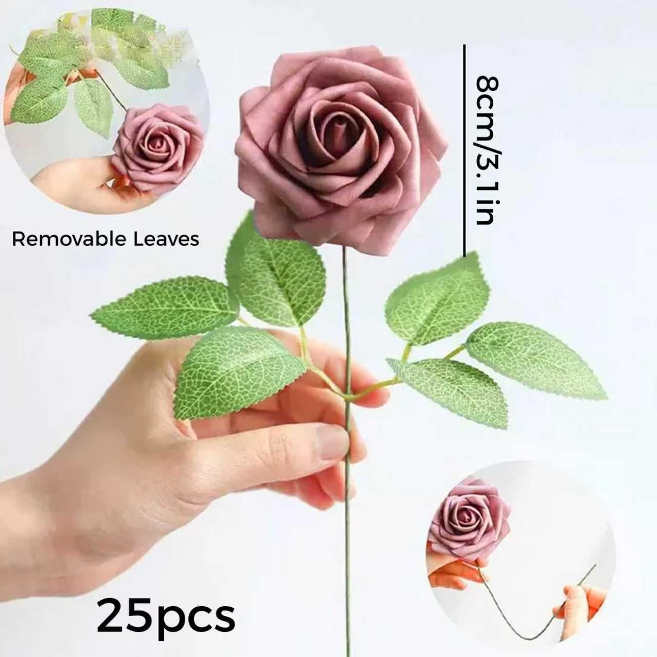 Artificial Flowers 25pcs 3″ Realistic Foam Fake Roses with Stems,Faux Floral …