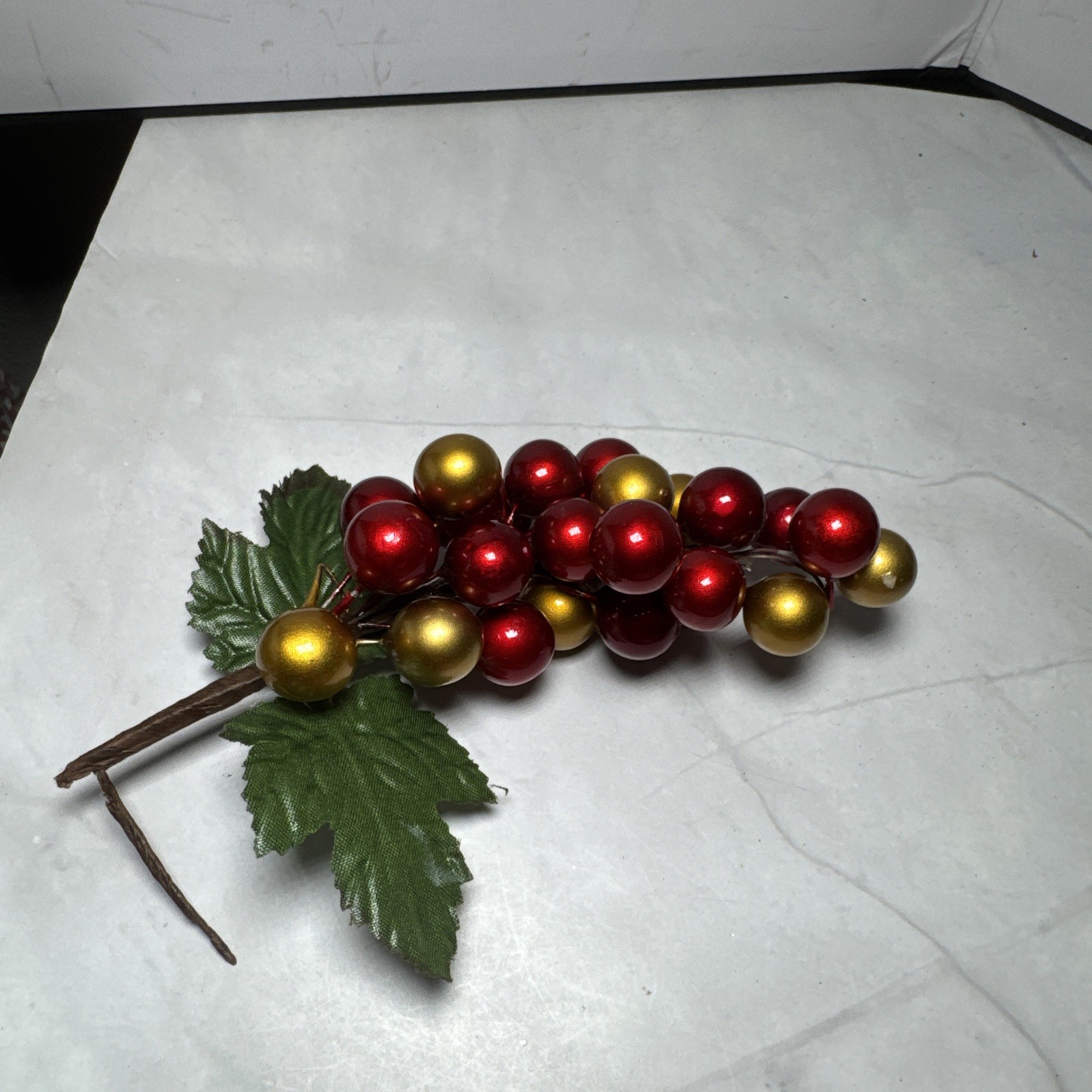 Red And Gold Holly Berry Stem and 4 Pine Cones Individual.