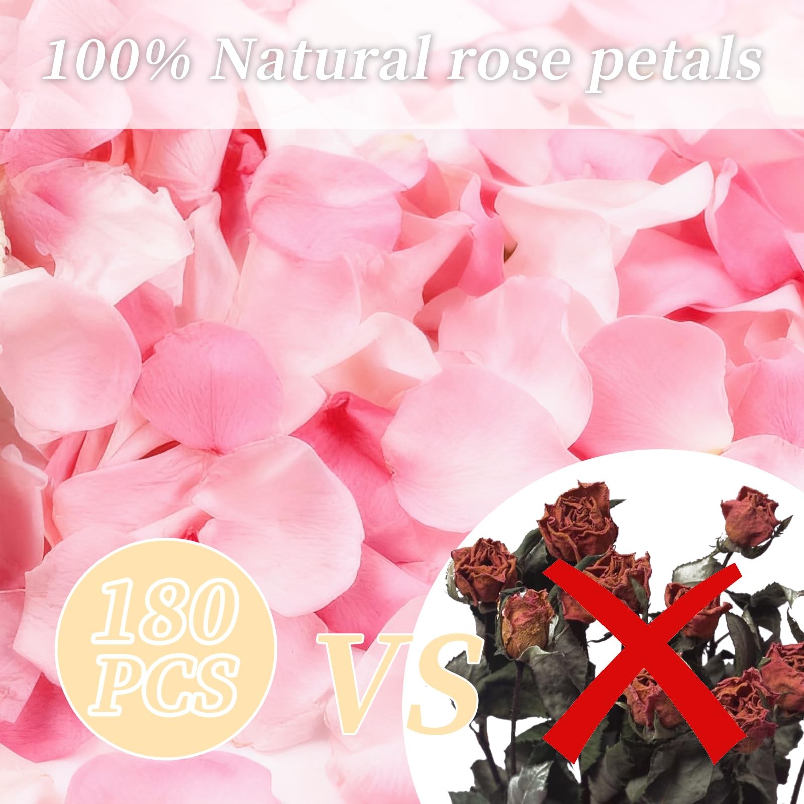 180 PCS Dried Real Pink Rose Petals,Freeze Preserved Rose Flower Petals,Dried…