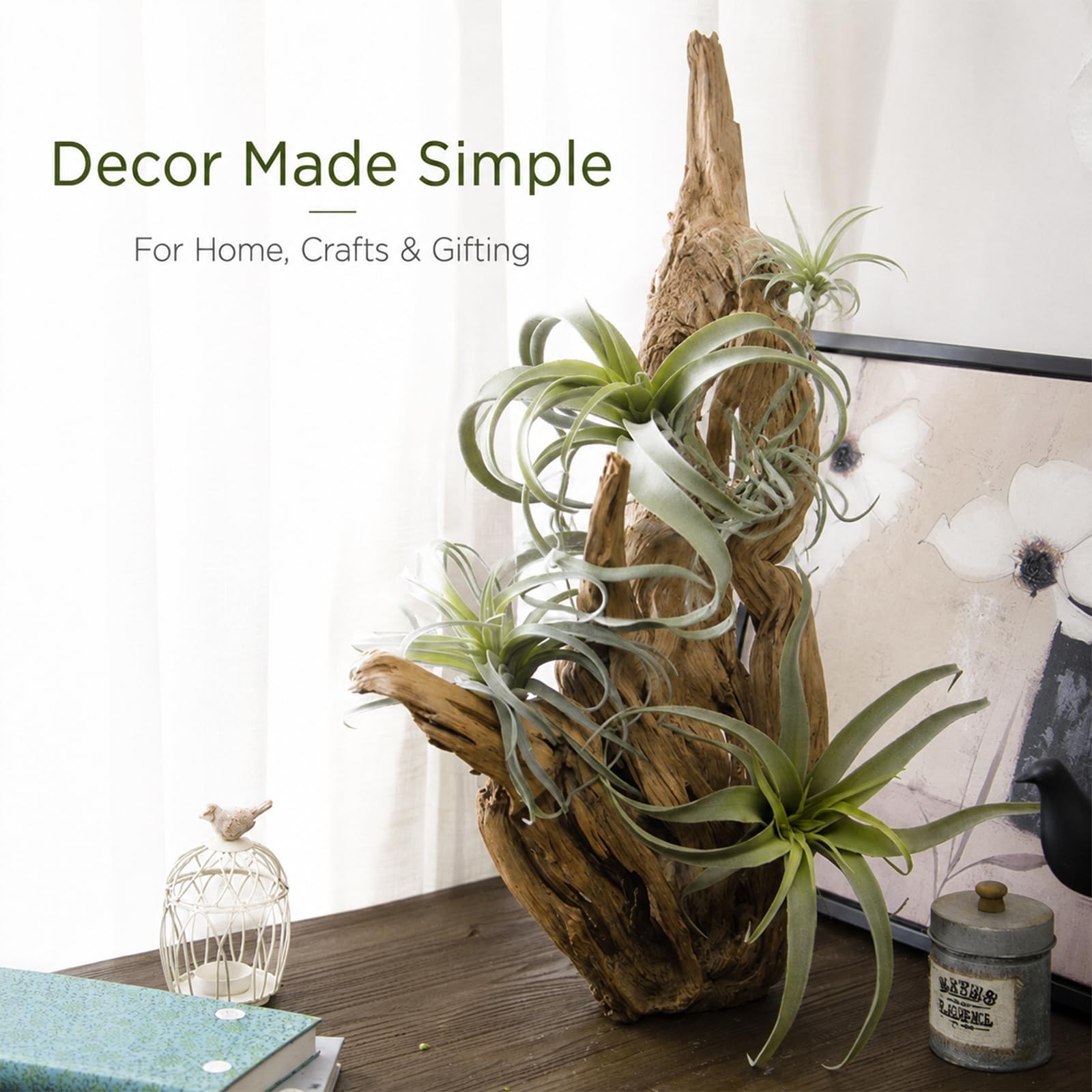 Artificial Flocking Tillandsia Air Plants Pineapple Grass Faux Succulents Bro…