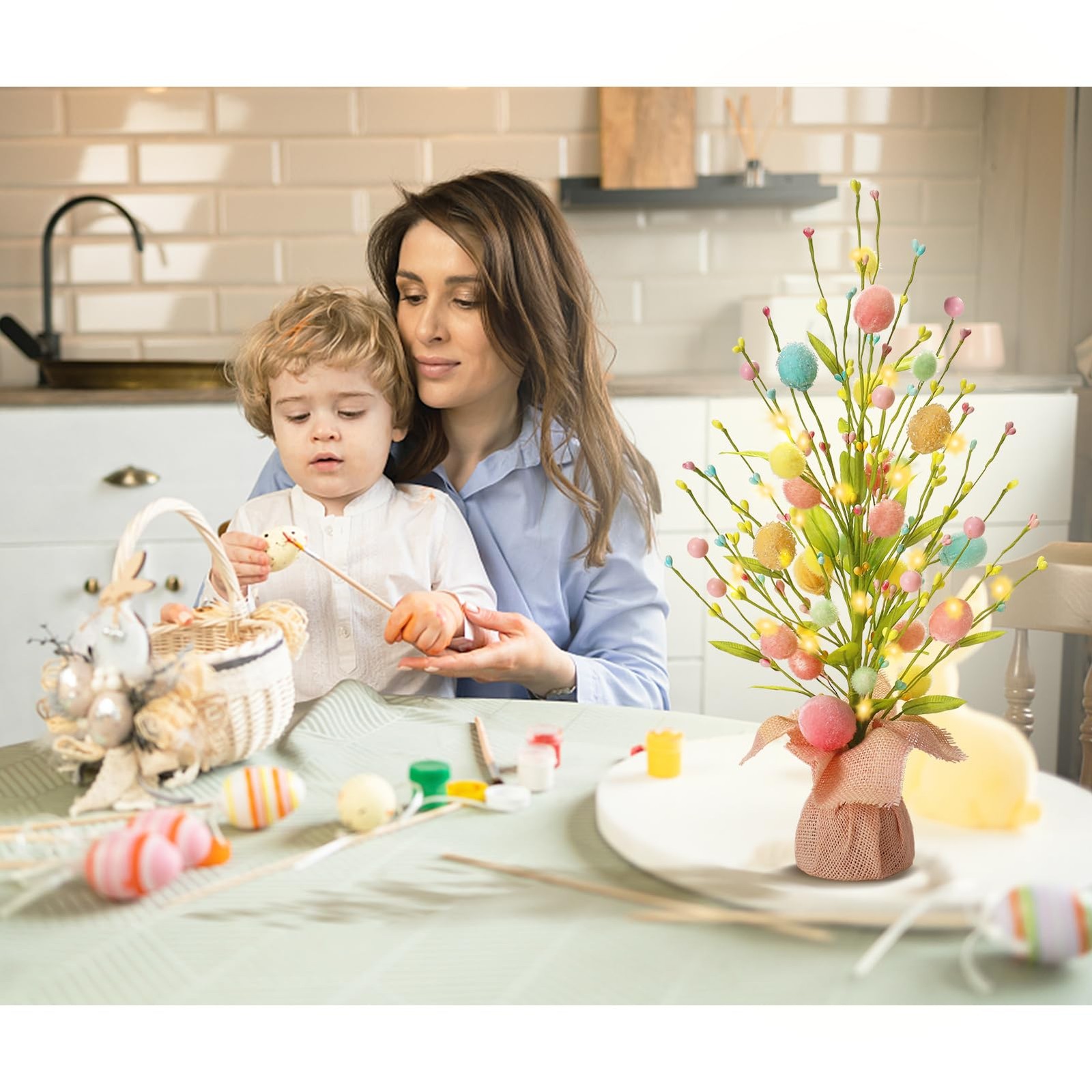 Easter Decorations, Artificial 18 Inch PreLit Easter Egg Tree Tabletop Decor …
