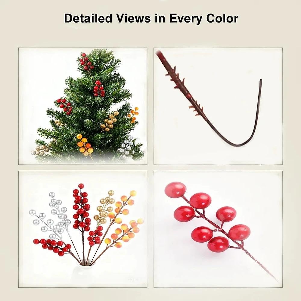 28 Pcs Christmas Artificial Berry Stems Branches, Reusable Colorful Berries B…