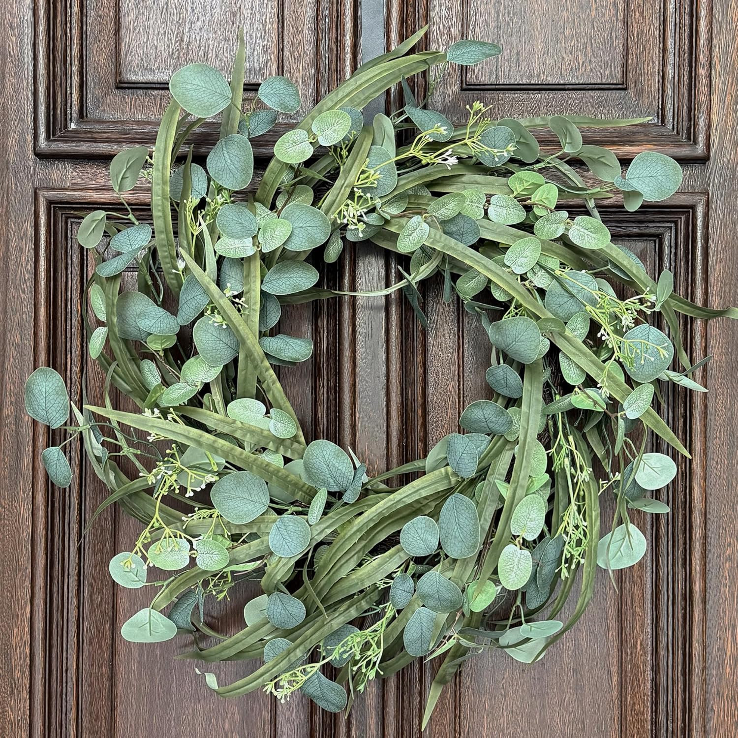 Eucalyptus Wreath for Front Door – 24 Inch Artificial Greenery Door Wreath with