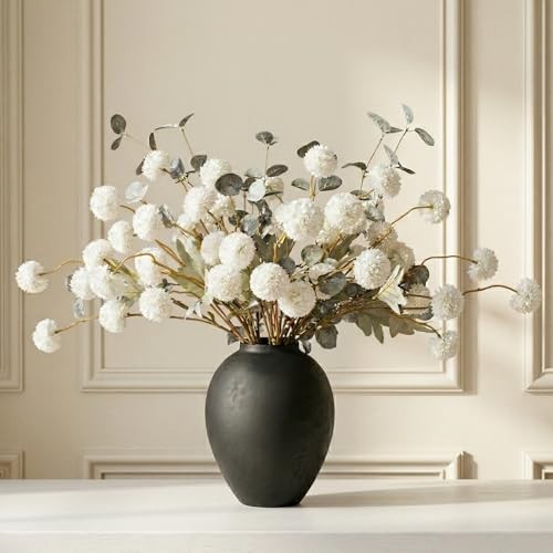 Faux Kiku Flowers for Vase – 10 Long Stem Artificial Flowers with White