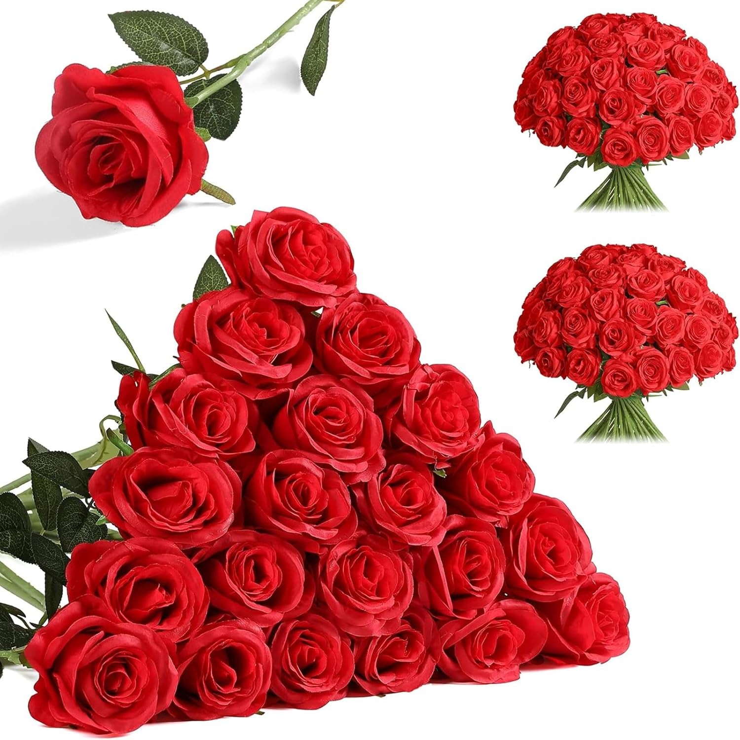 20Pcs Red Silk Roses Artificial Flowers Realistic Bouquet Home Decor valentine