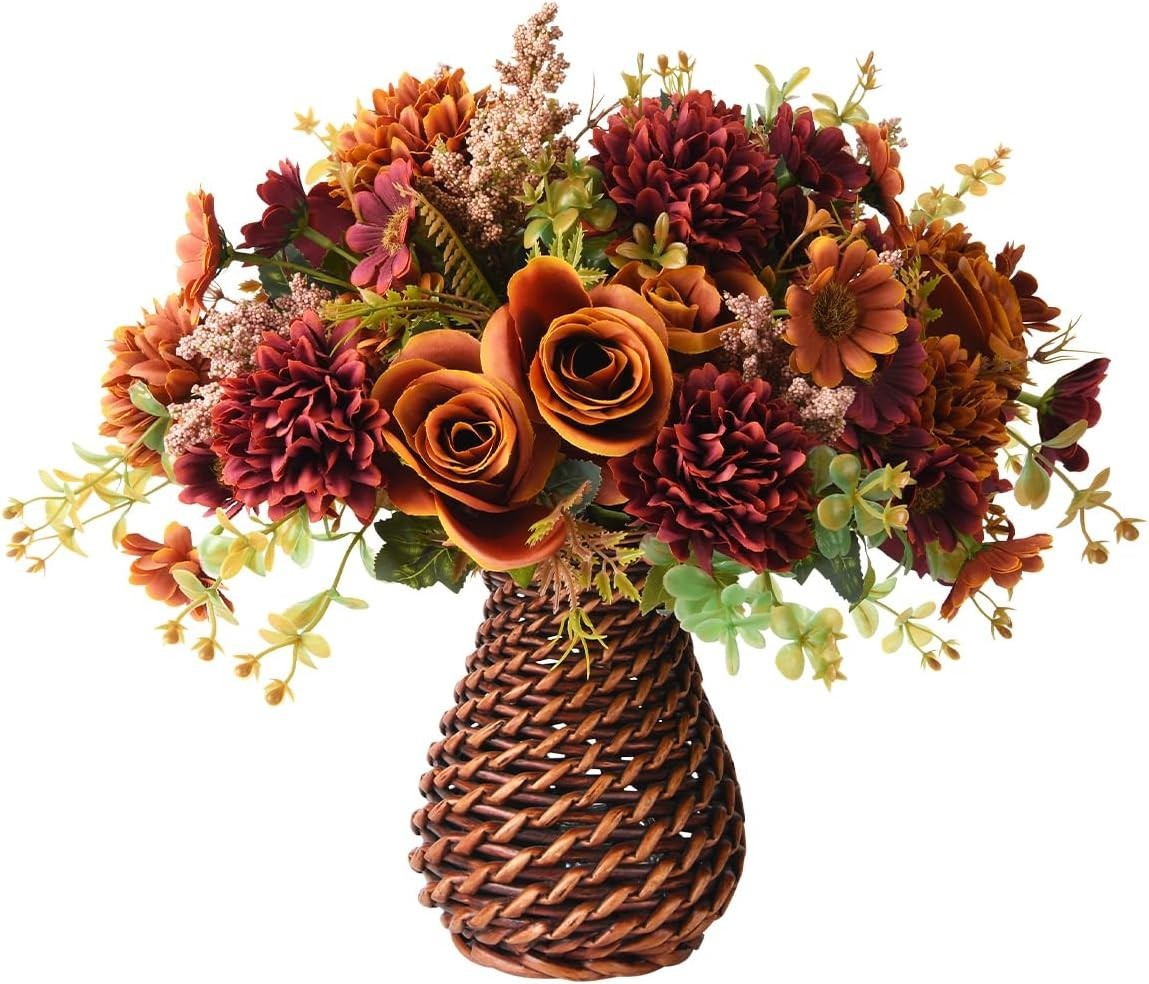 Artificial Flowers with Vase for Decorations,Faux Flower Arrangement in Vase,…