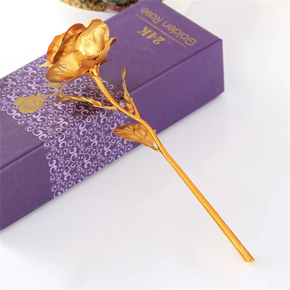 24K Gold Foil Rose Flower Creative Gift Emulated Flower Valentine’S Day Gift Si