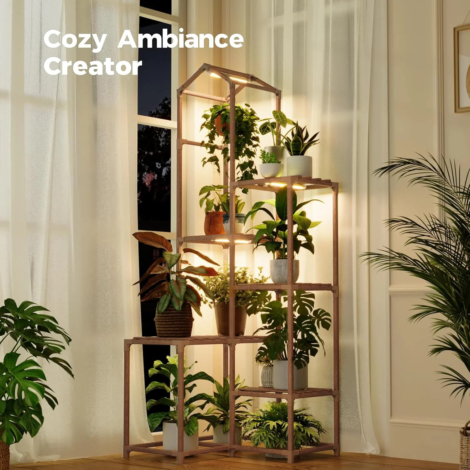 Bamworld Tall Corner Plant Stands with Grow Lights Indoor Outdoor Plant Shelves