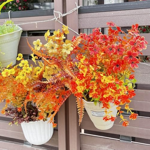 10 Bundles Artificial Fall Flowers for Outdoors 10 Pcs Fall Color Combinations