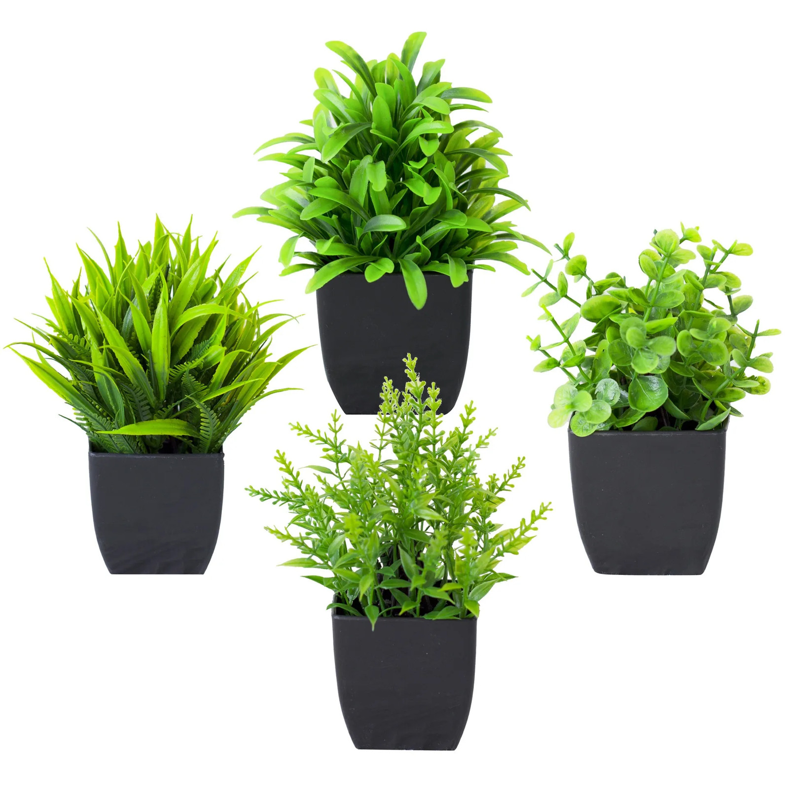 Mini Artificial Eucalyptus Potted Fake Plant in Black Pot for Home & Office Deco