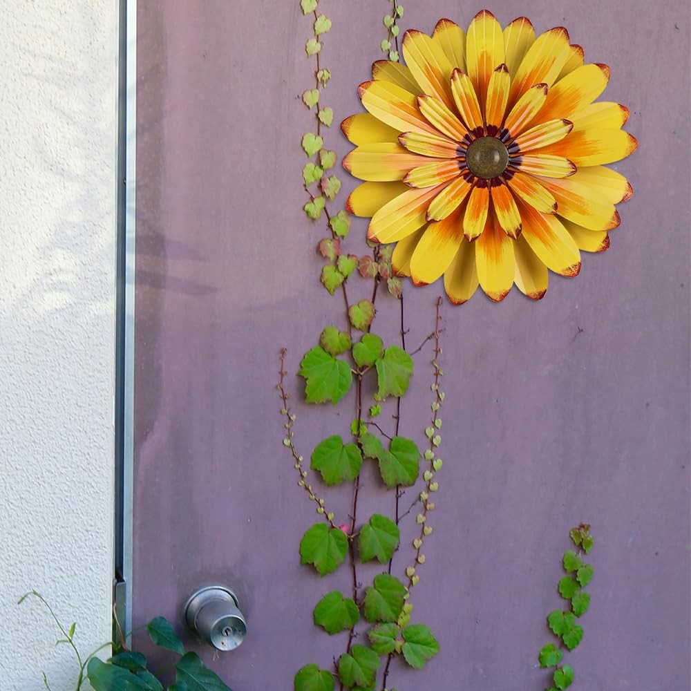 YEAHOME 16” Metal Flower Wall Decor – Sunflower 16″L x 16″W, 16″-Yellow