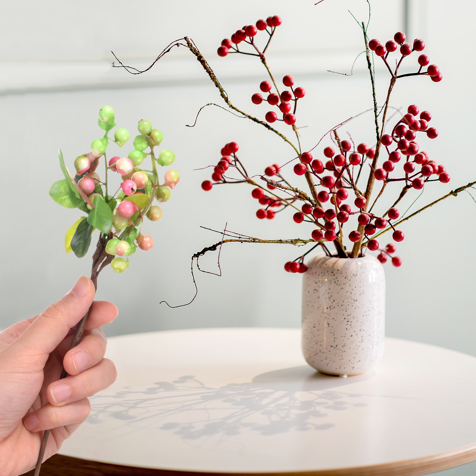 3-Pack Artificial Berry, 9.8 Inch for Home Decor/Wedding [White Pink]
