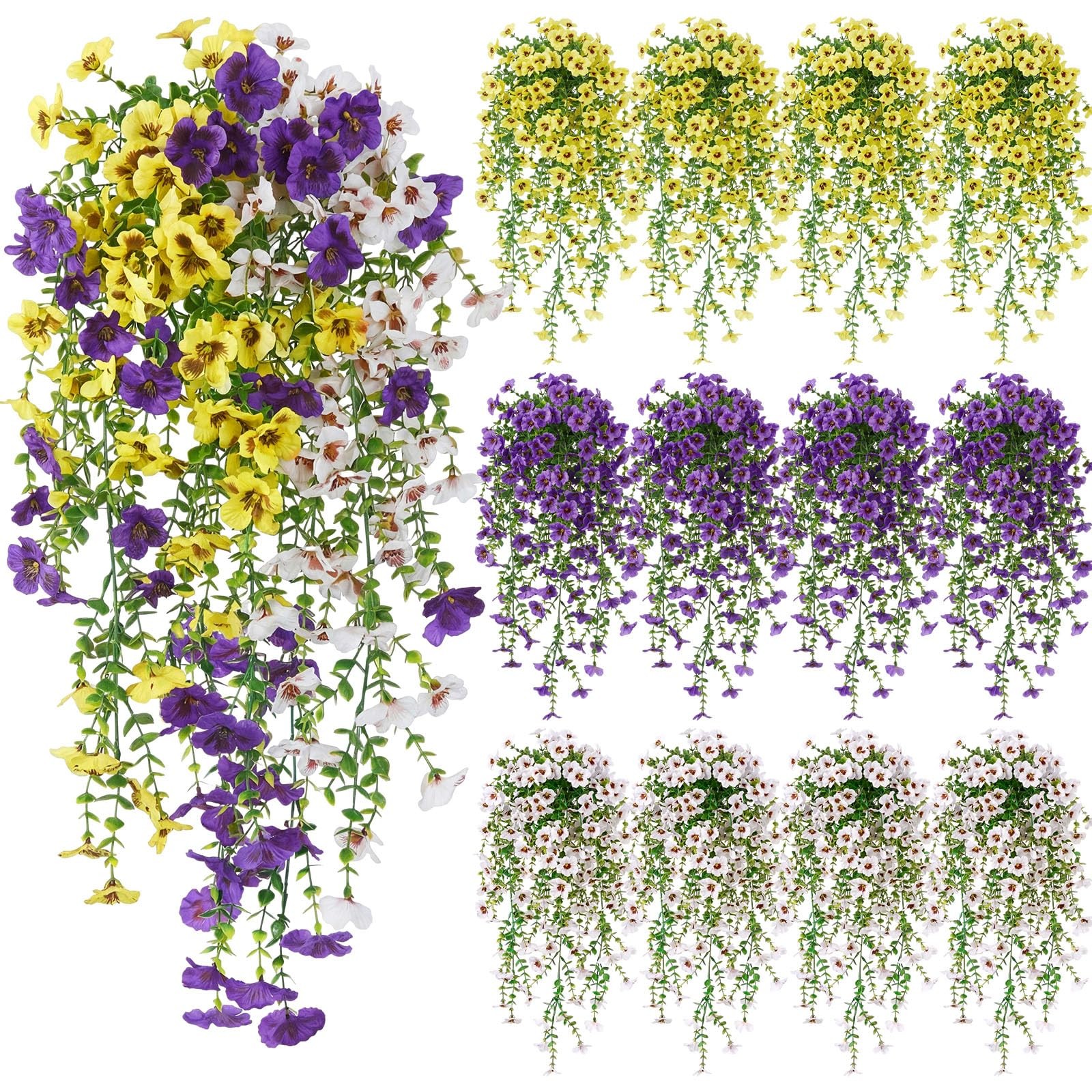 12 Pcs Artificial Hanging Flowers Outdoor Fake Hanging Lavender Flower Ferns …