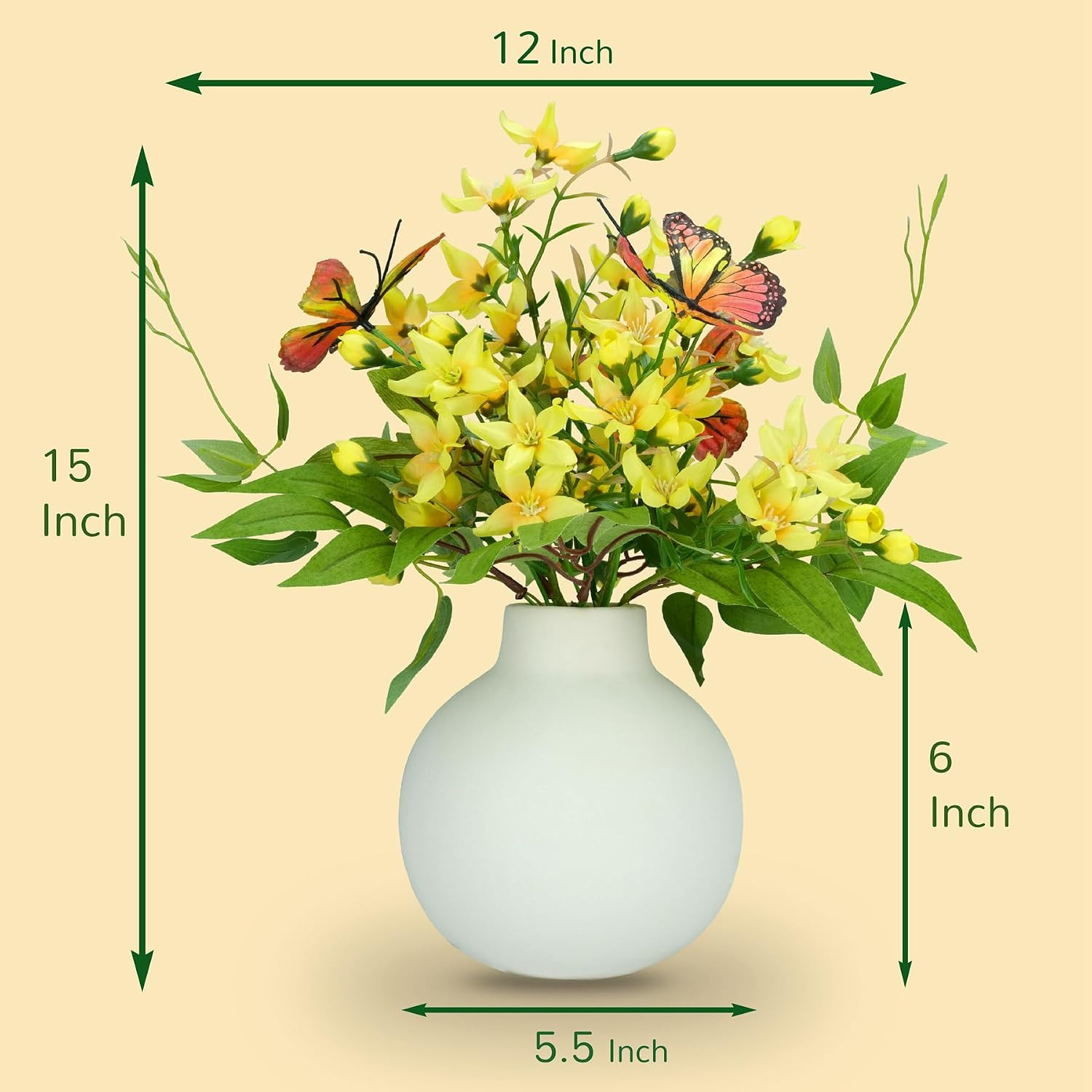 Ivory Freesia Bouquet in Ceramic Vase – No Upkeep Silk Flower Centerpiece