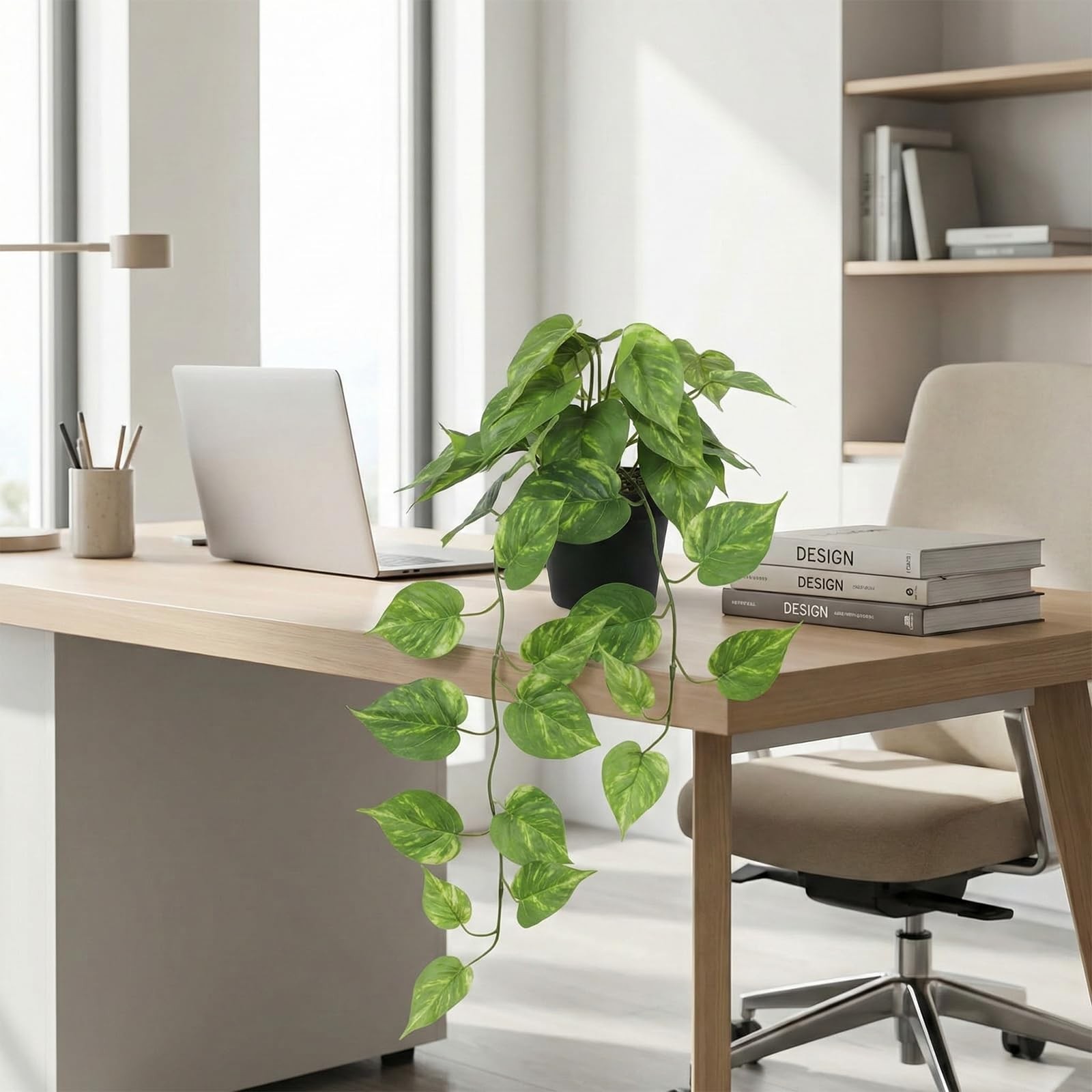 Fake Pothos Hanging Plants Artificial Plastic Ivy Vines Realistic Greenery