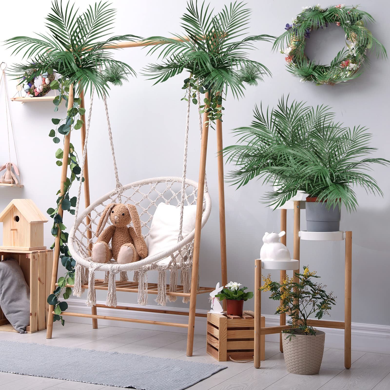 30 Pcs Artificial Palm Leaves Large Faux Plants Summer Hawaii Decorations Pla…
