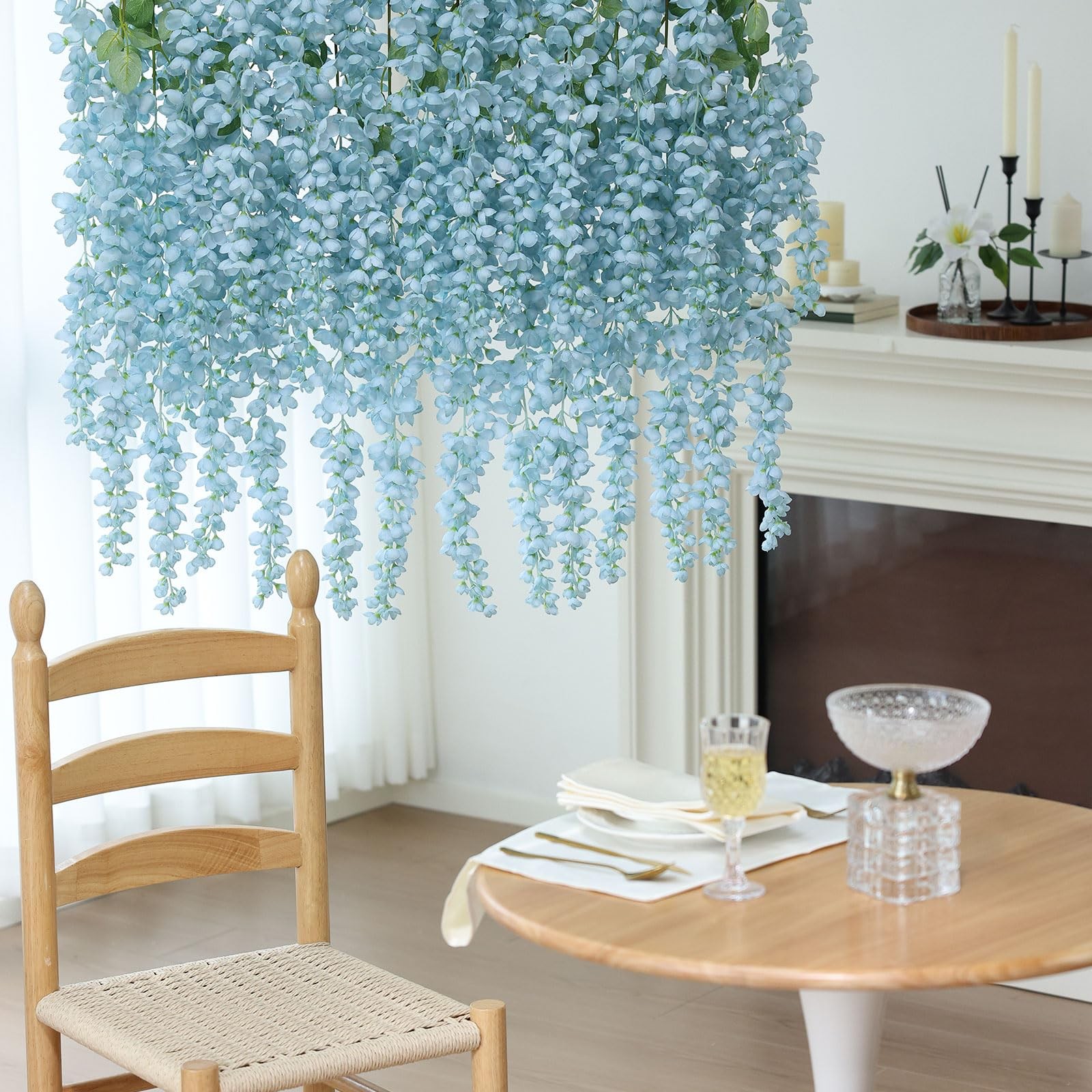 6Pcs Grey Wisteria Hanging Flowers 48″ Silk Wisteria Artificial Flowers Garla…