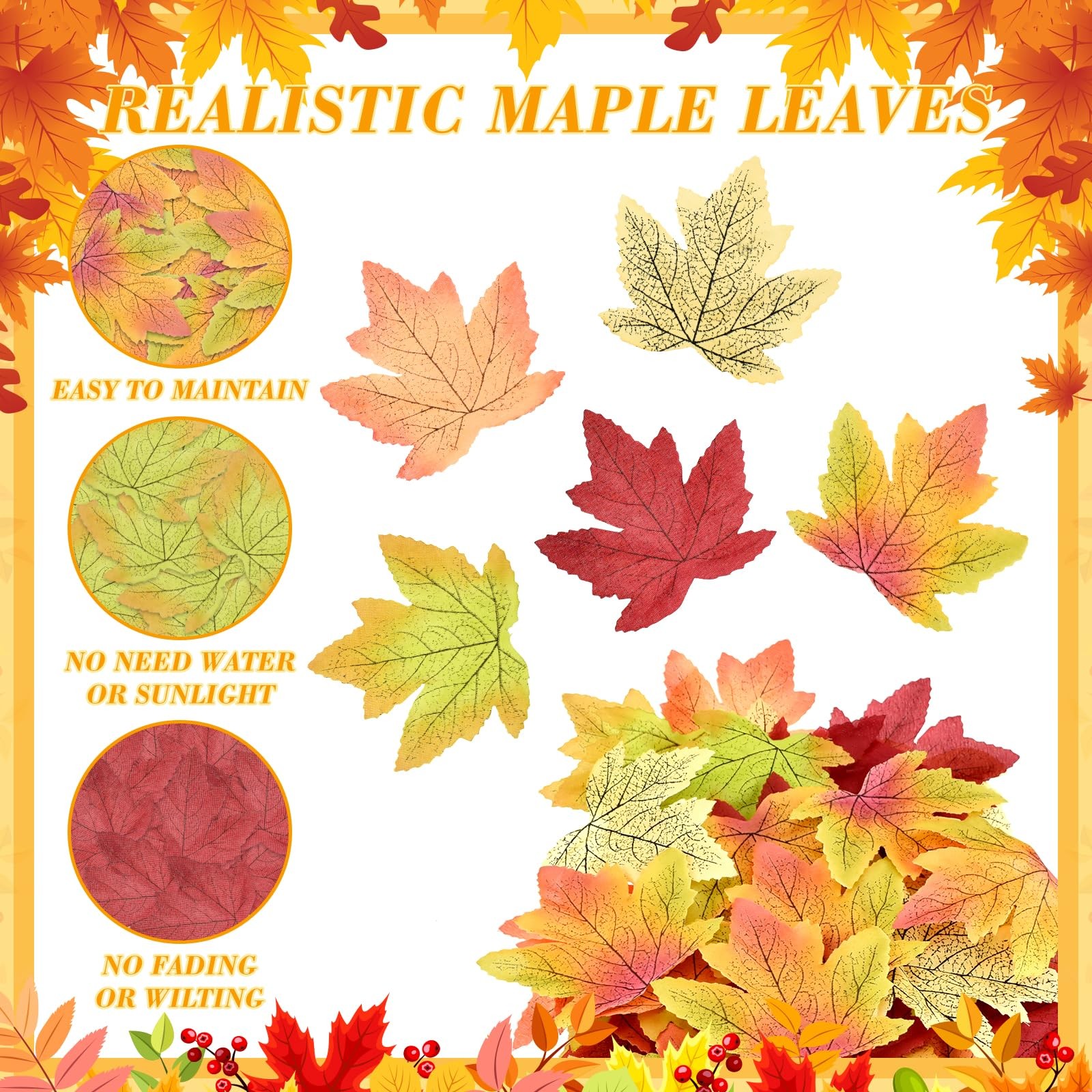 250 Pcs 5 Styles Mixed Fall Artificial Maple Leaves 3.9 In Autumn Bulk Harvest