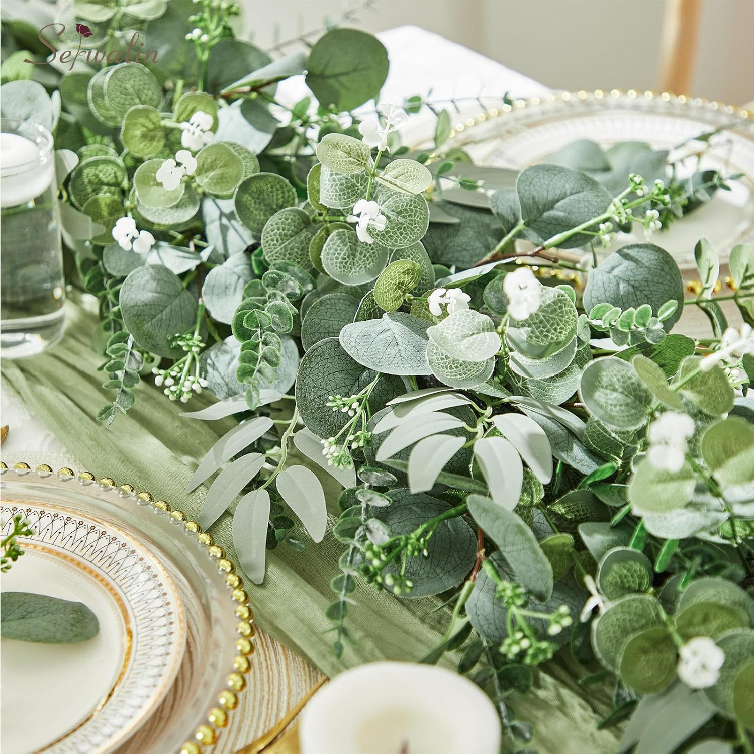 300 Pcs Faux Eucalyptus Leaves Stems for DIY Bouquets & Home Decor