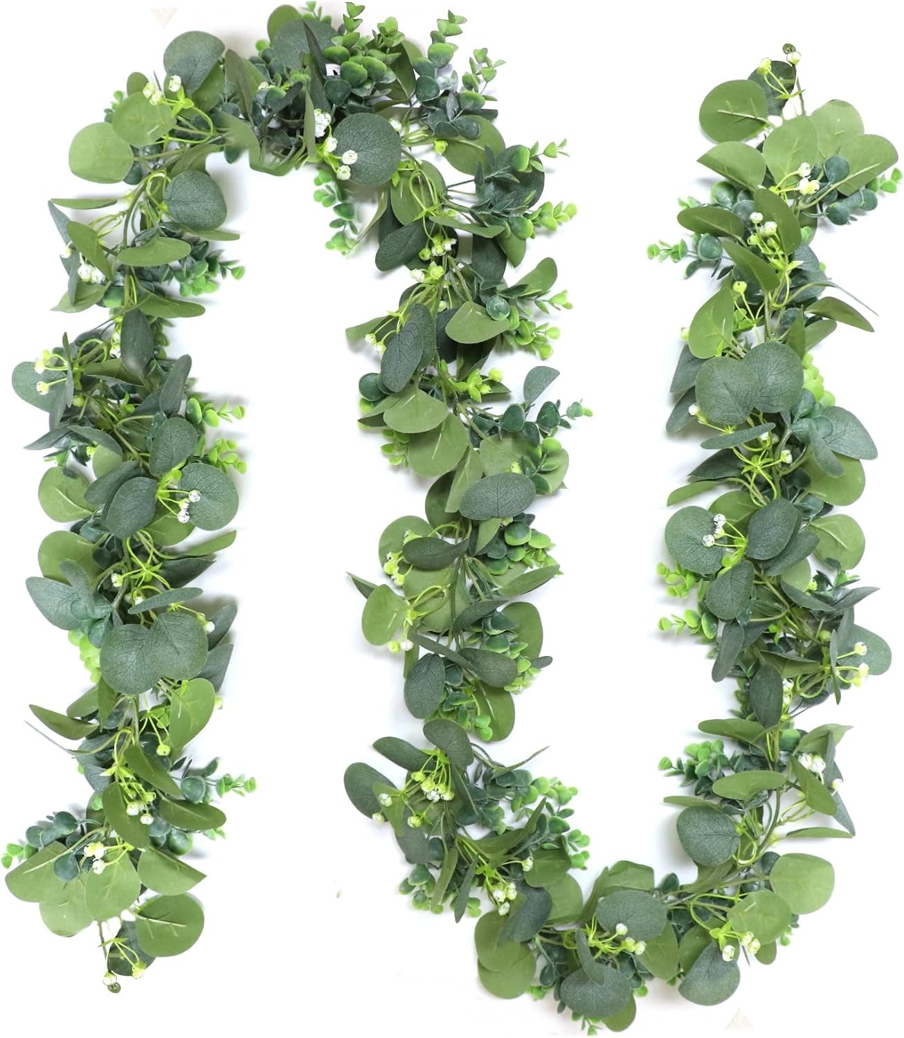 2 Packs Eucalyptus Garland W/ Flowers 6.56ft Artificial Flower Greenery Garlands