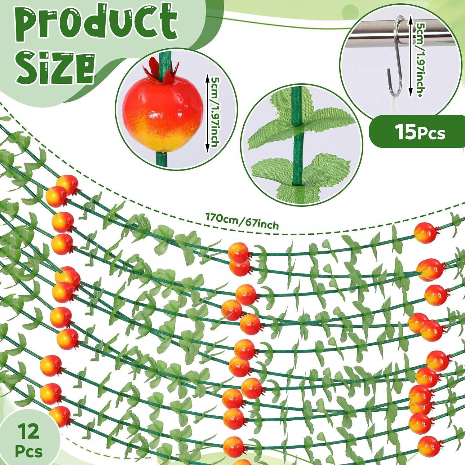 12 Pcs 67 Ft Sukkot Sukkah Hanging Decorations Artificial Pomegranate Garlands w