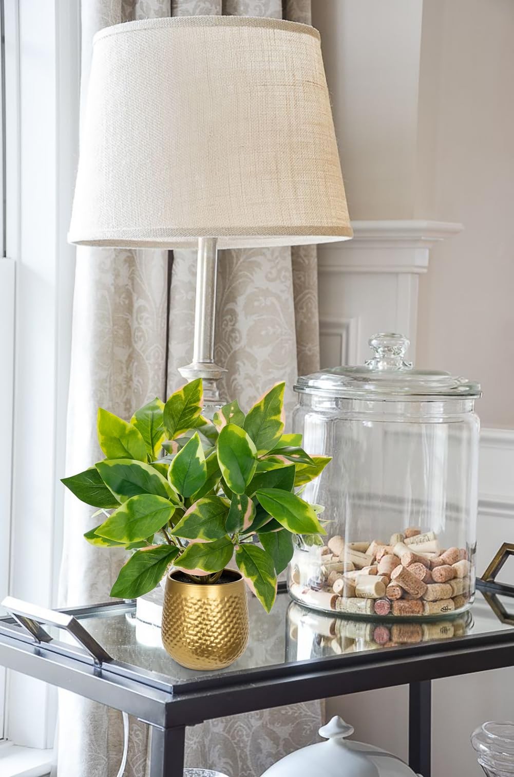 Small Artificial Pothos N Joy Potted Plant Gold Pots Office Desk Decor