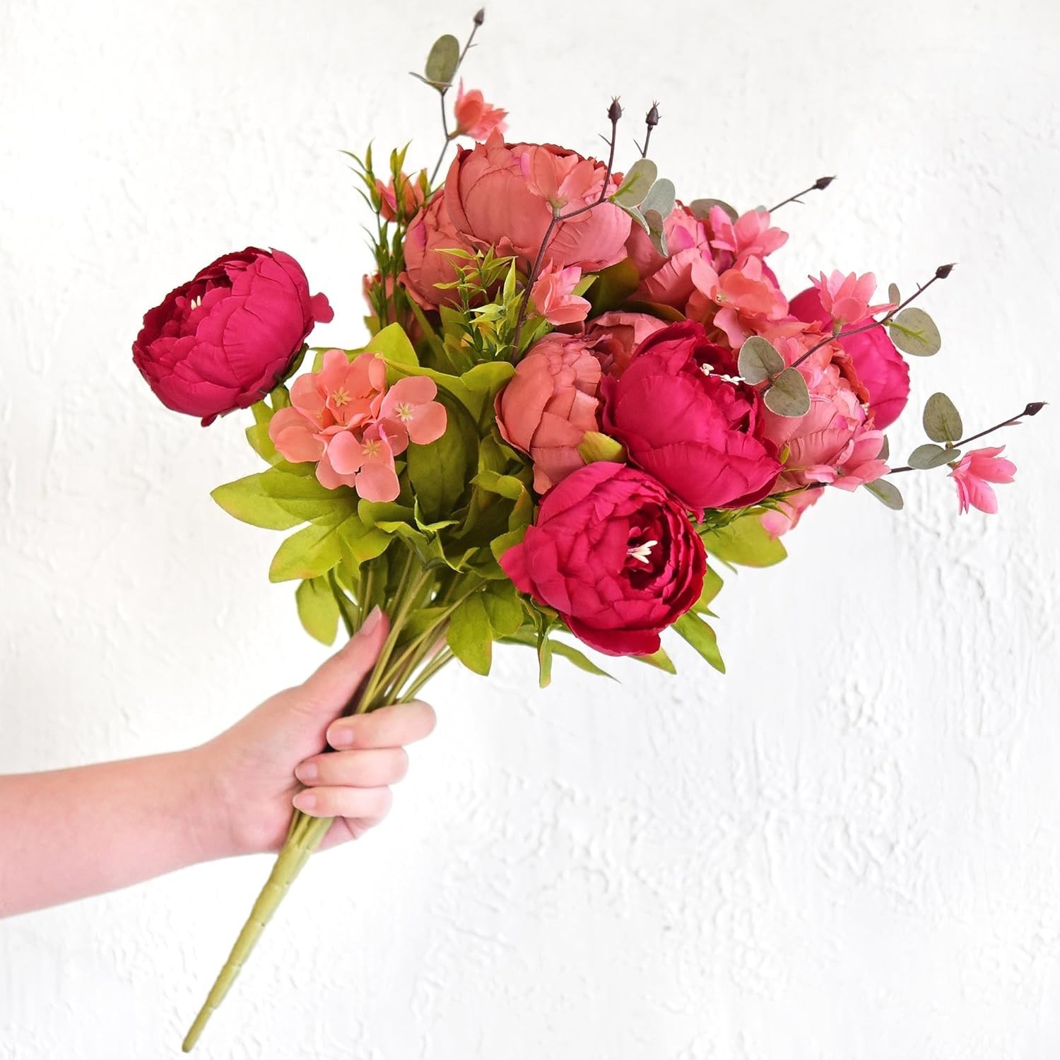 Red Peony Bouquets, 2 Silk Flowers with Hydrangeas