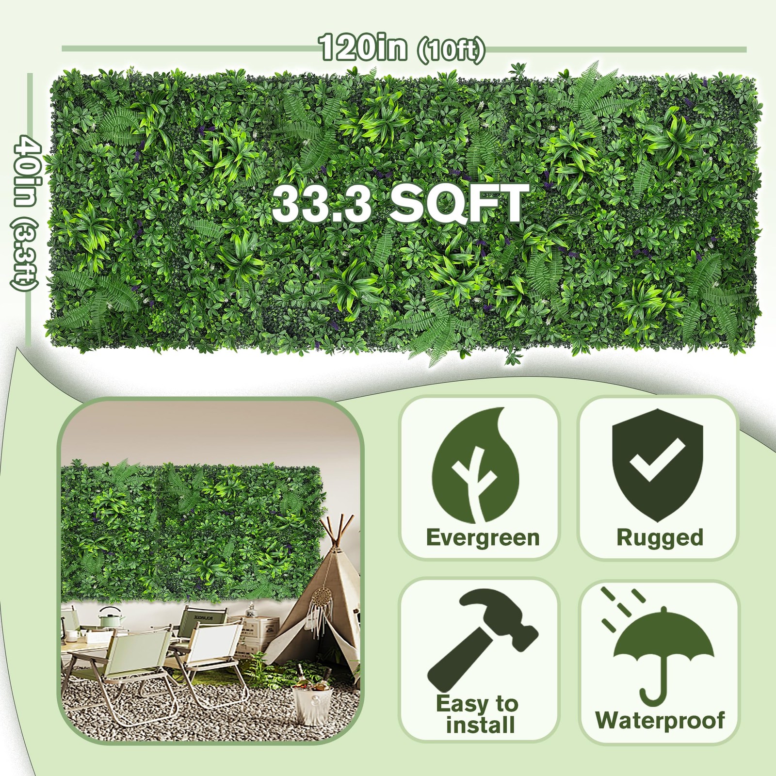 DOPGIB Artificial Boxwood Grass Wall Roll: 40″x120″(33.5 SQFT) UV Protected
