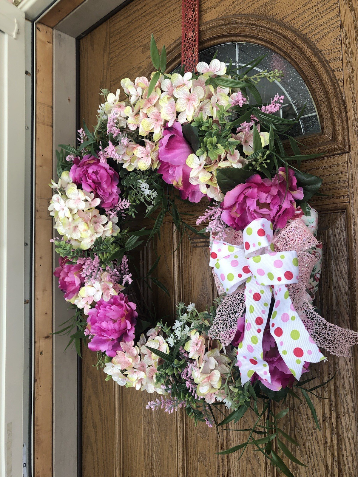 Spring/Summer Door/Wall Wreath In Pinks, White, Green With A Triple Wired Now