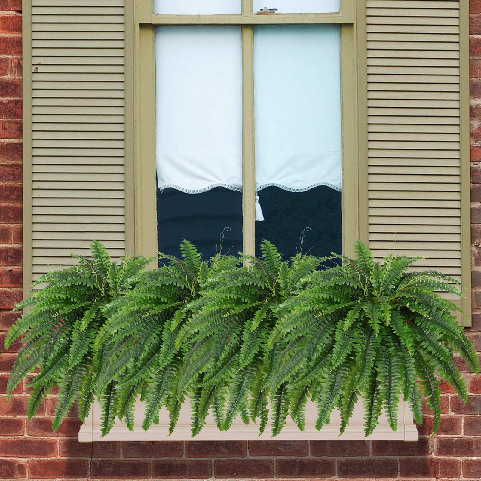 Artificial Fern Bush Set 2 Large 45Inch Faux Silk Outdoor Indoor Decor 55 Branch