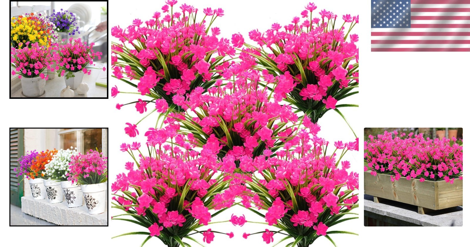 Artificial Flowers Outdoor 10 Bundles Pink UV Resistant Fake Plants Indoor Ga…