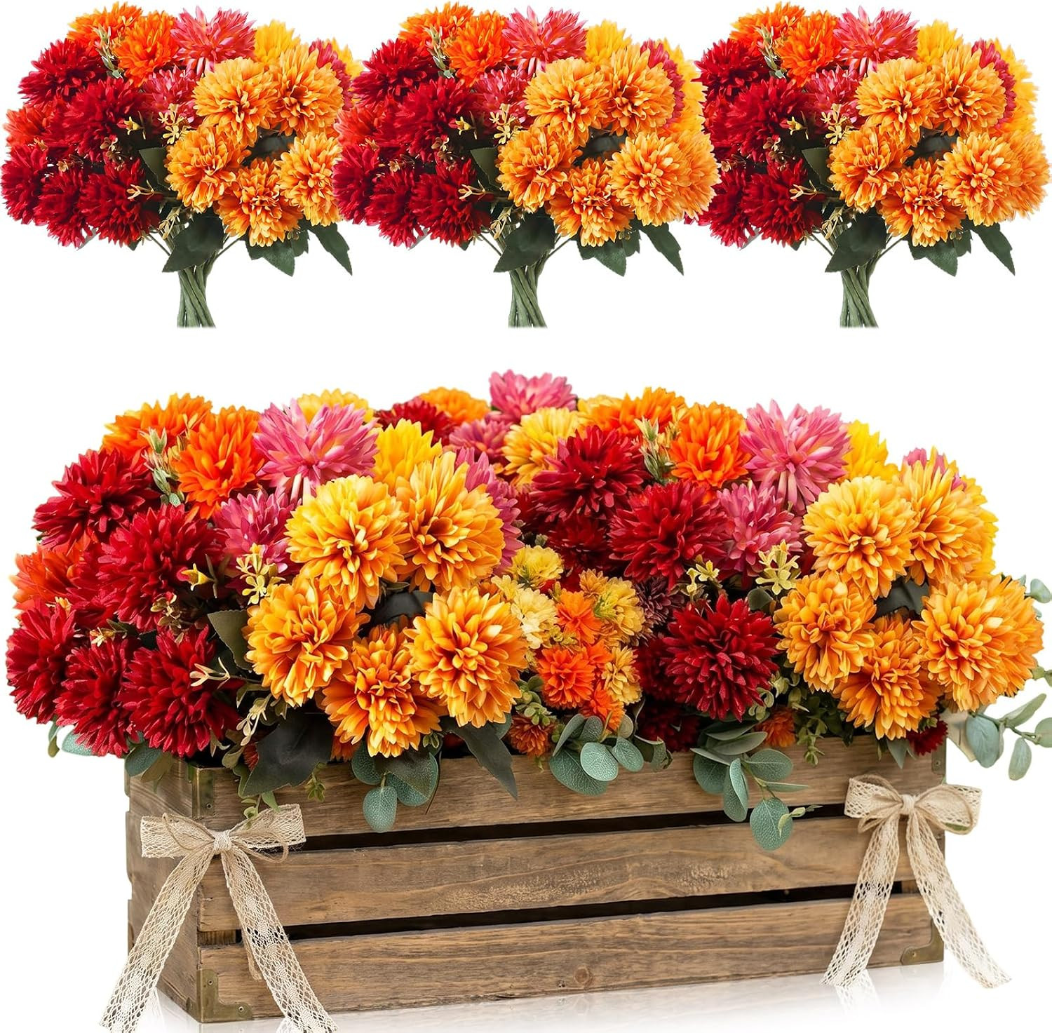 18 Bundles UV Resistant Fall Mums Flowers for Outdoor Decor and Arrangements