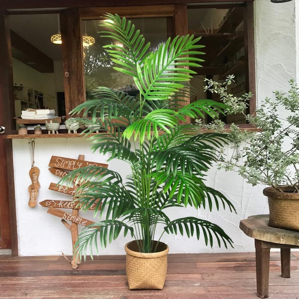 4ft 2pcs Large Artificial Plants Fake Palm Tree Tropical Palm Leaves Faux Pal…