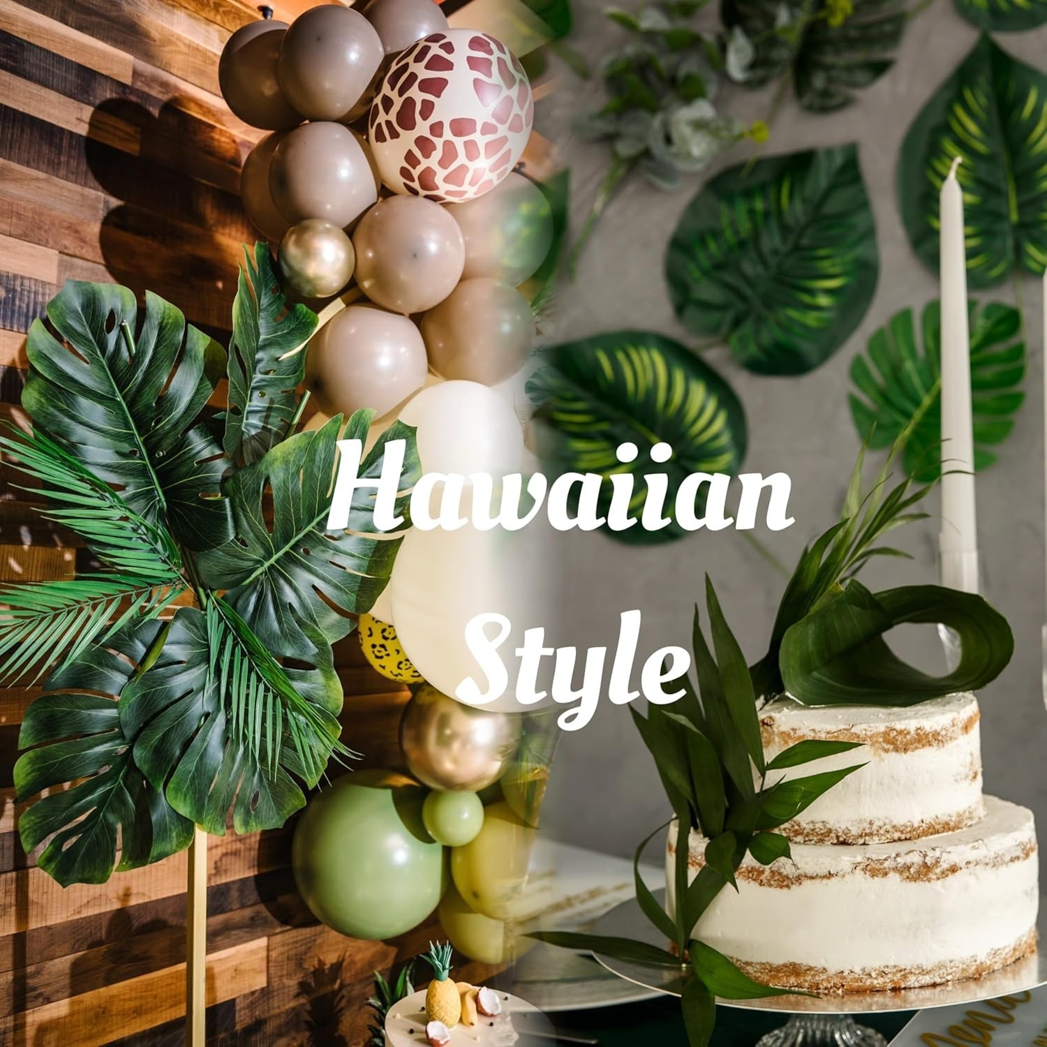 Tropical Palm Leaves Artificial 56pcs Assorted Monstera Jungle Party Table Decor