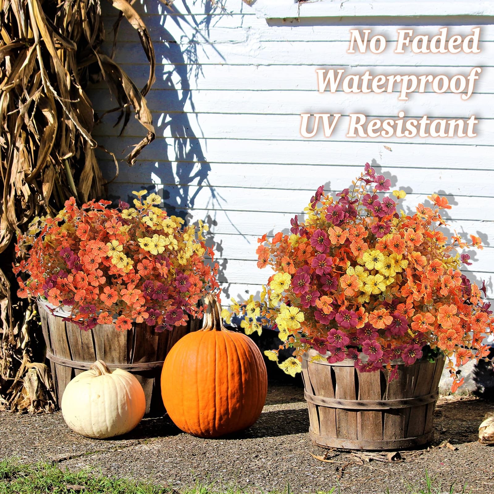 Lotus Hills Artificial Mums for Outdoors, 12 Bundles Fall Faux Flowers for Ou…