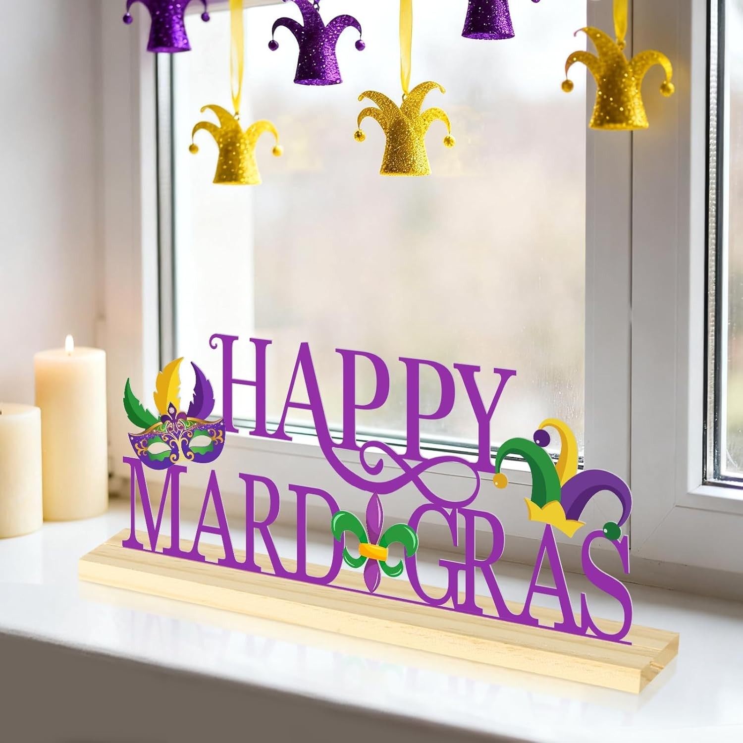 Happy Mardi Gras Metal Table Sign, Mardi Gras Table Decoration Centerpiece, Meta