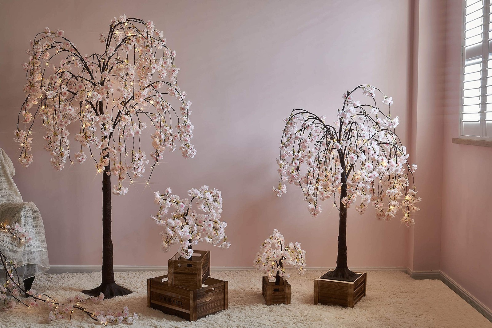 Lighted Cherry Blossom Tree Pink 18IN 40 LED with Timer Artificial Tabletop Bons
