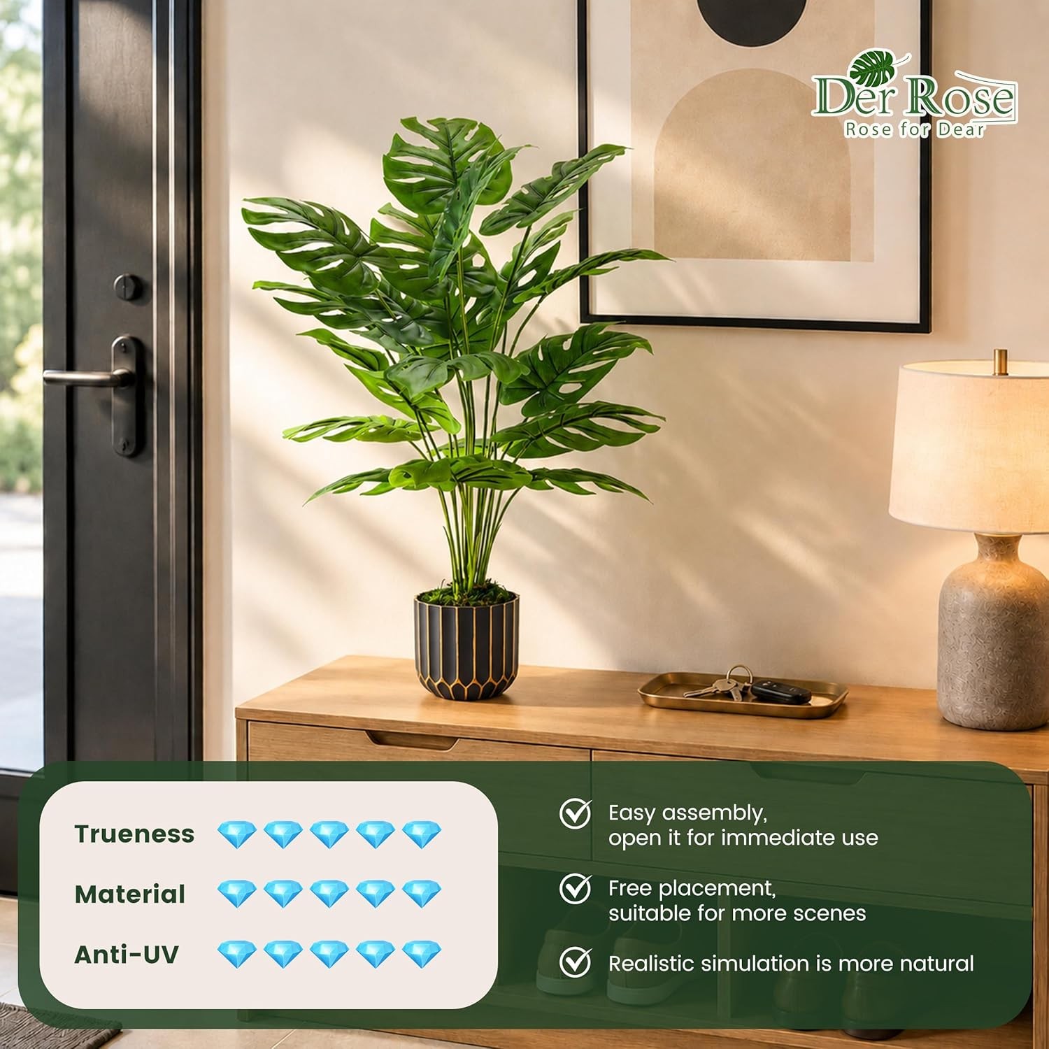 Artificial Monstera Plant Faux Potted Tree Fake Greenery Indoor Home Decor