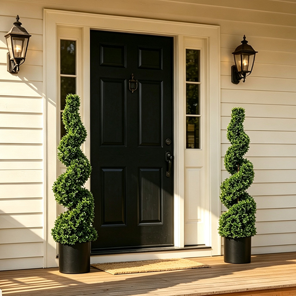 2PC 45″ Artificial Topiary Spiral Tree Faux Plant Indoor Outdoor Home Yard Decor