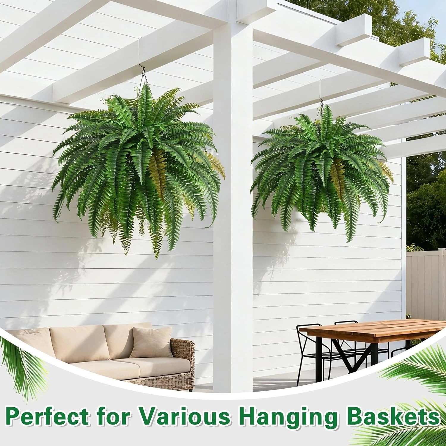Lifelike 45in Boston Ferns – 2PCS Weatherproof Artificial Plants for Patio Decor