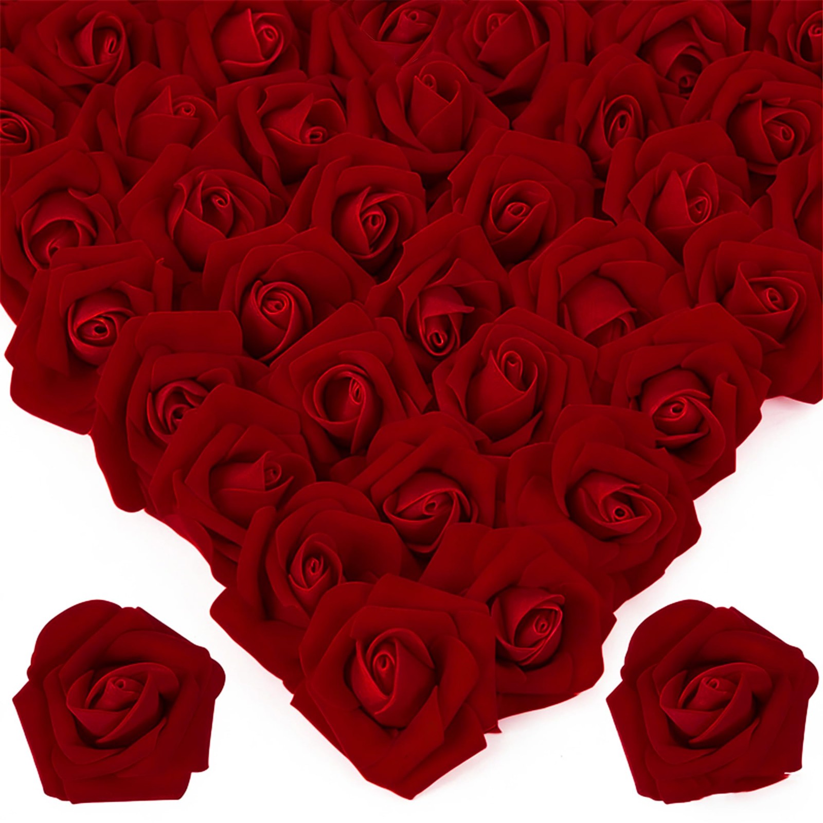 100Pcs Real Looking Burgundy Artificial Rose Flower Heads, Foam Fake Roses fo…